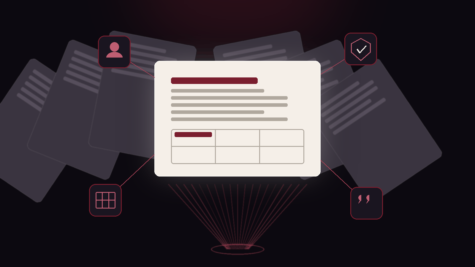 Illustration: an AI assistant lifts one clearly written, credentialed page out of a fan of interchangeable pages and cites it